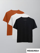 Kit 3 Camisetas HENLEY Algodão Egípcio - Personalize
