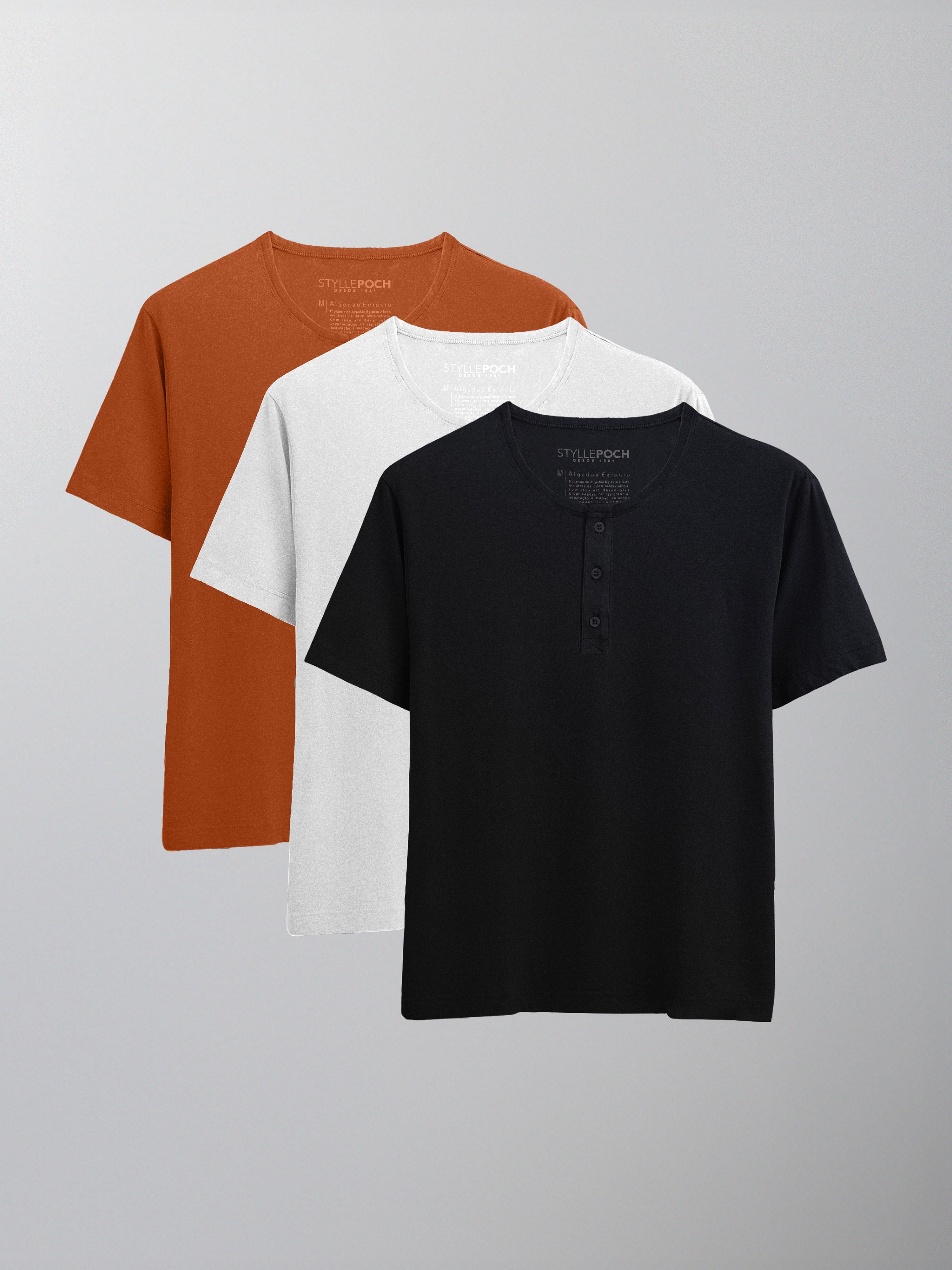 Kit 3 Camisetas HENLEY Algodão Egípcio - Personalize