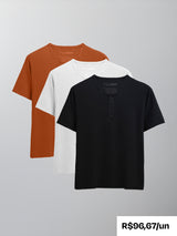 Kit 3 Camisetas HENLEY Algodão Egípcio - Personalize