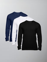 Kit 3 Camisetas Algodão Egípcio Gola C - Manga Longa - Personalize