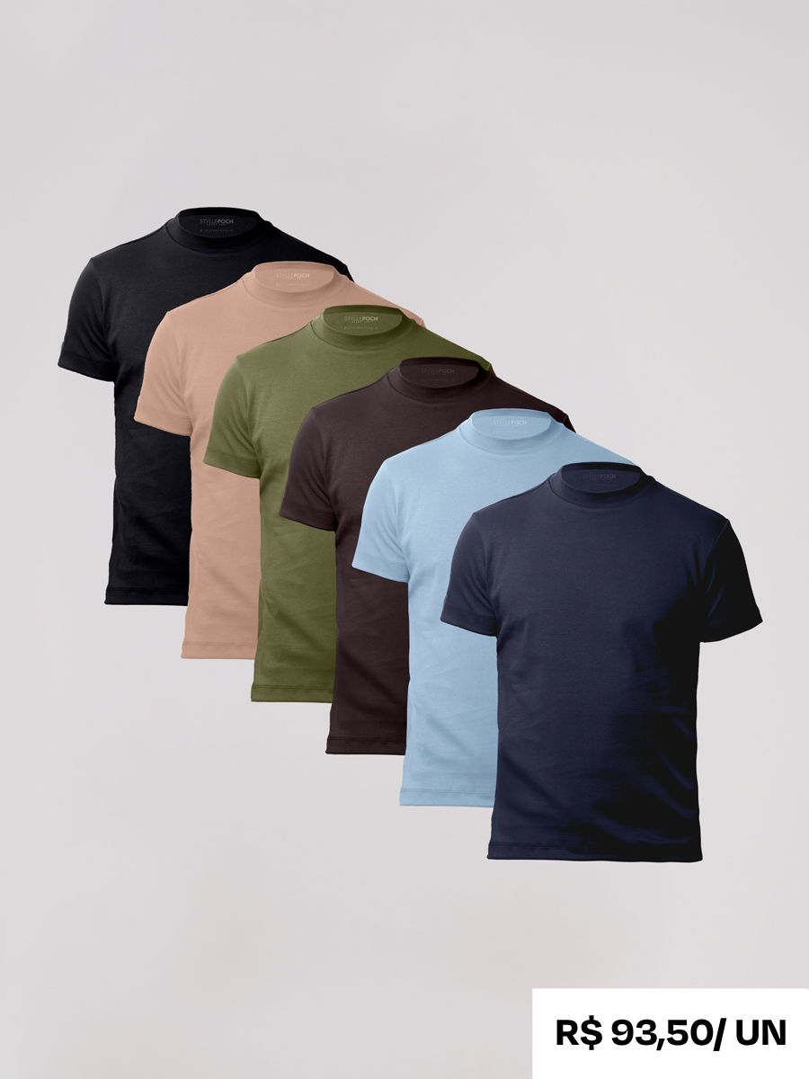 Kit 6 Camisetas Gola Alta Suedine Egípcio - Personalize