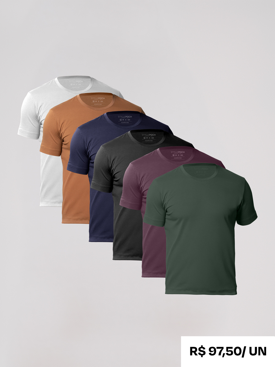 Kit 6 Camisetas Algodão Pima Gola C - Personalize