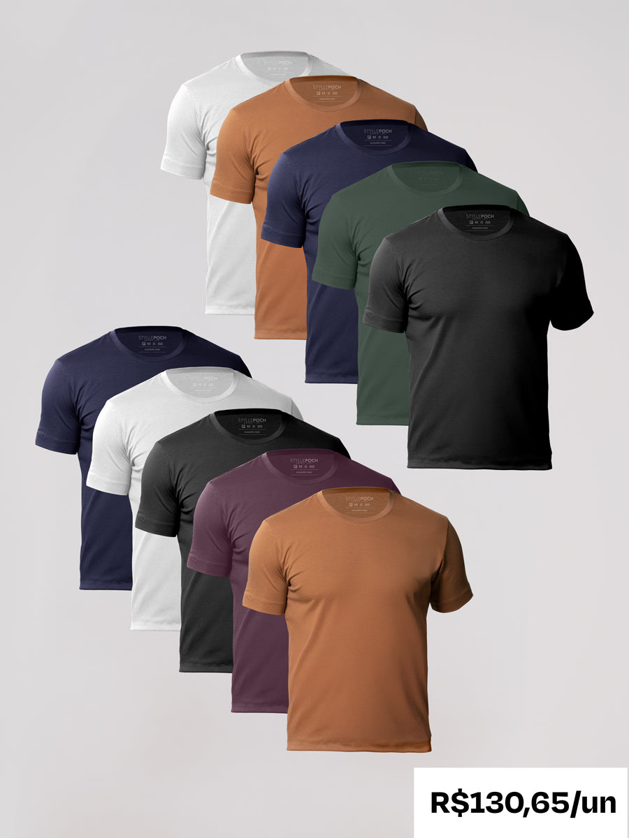 Kit 10 Camisetas Algodão Pima Gola C - Personalize
