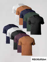 Kit 10 Camisetas Algodão Pima Gola C - Personalize