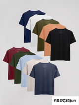 Kit 10 Camisetas Henley Algodão Egípcio - Personalize