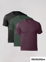 Kit 3 Camisetas Algodão Pima Gola C - Personalize