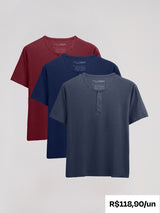 Kit 3 Camisetas HENLEY Algodão Egípcio - Personalize