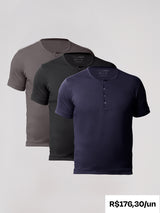 Kit 3 Camisetas HENLEY Algodão Pima - Personalize