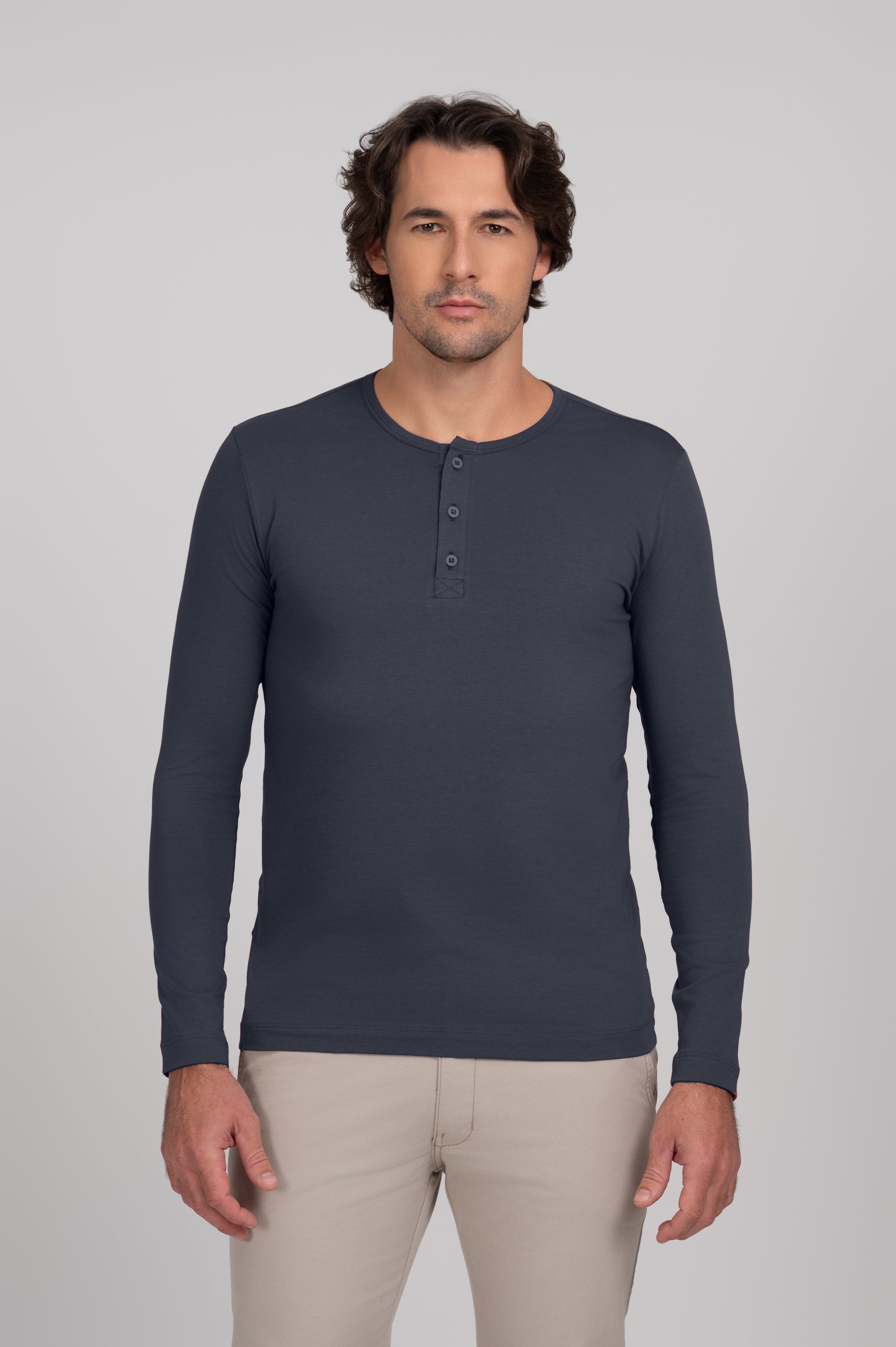 Henley Algodão Egípcio - Manga Longa