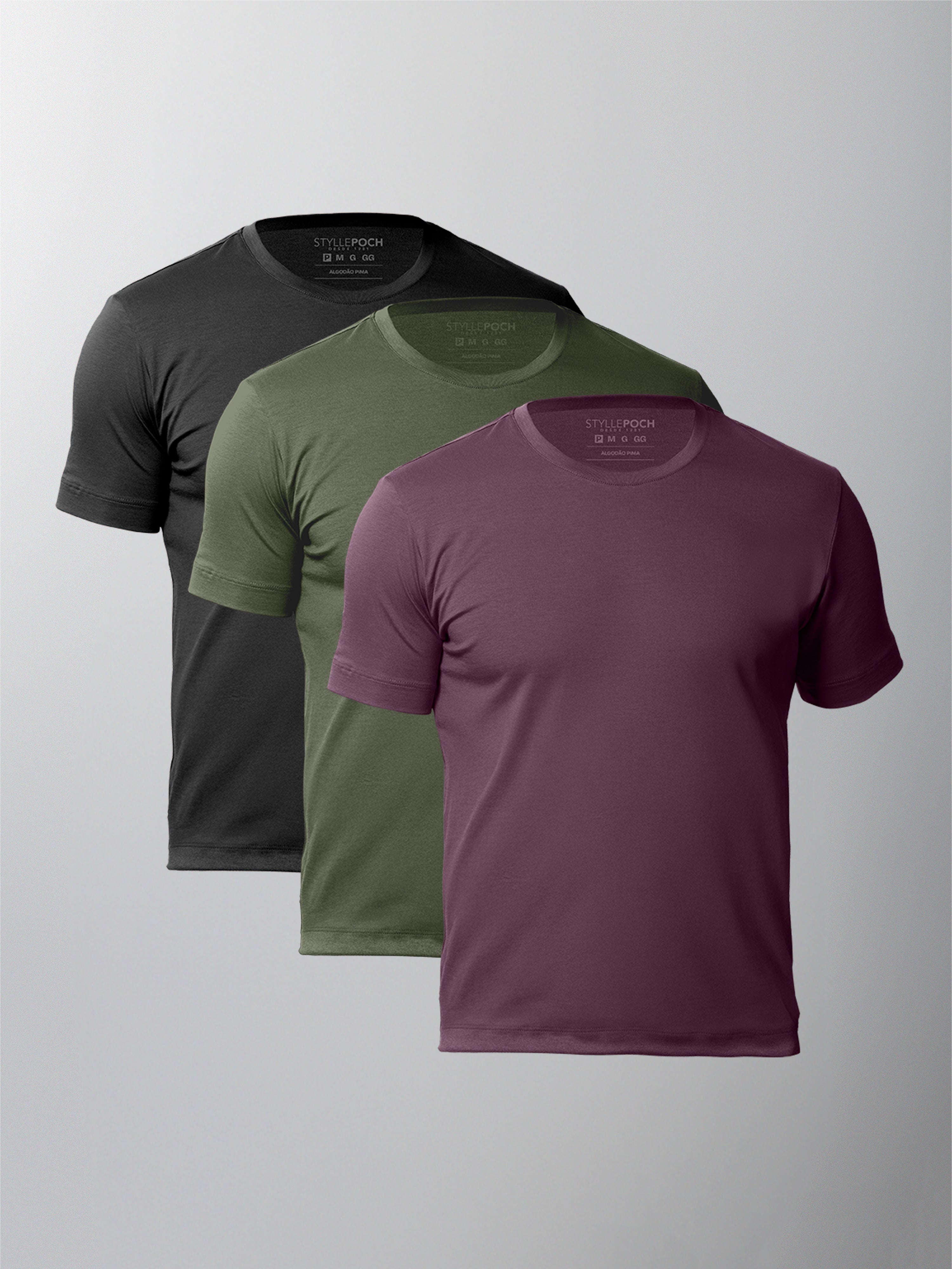 Kit 3 Camisetas Algodão Pima Gola C - Personalize