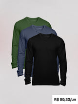 Kit 3 Camisetas Algodão Egípcio - Manga Longa