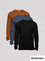 Kit 3 Camisetas Algodão Egípcio - Manga Longa