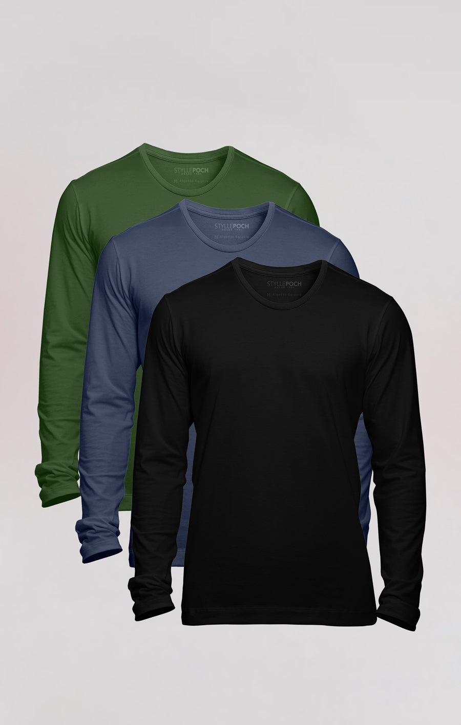 3x Camiseta Algodão Egípcio Manga Longa [KIT]