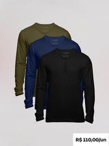Kit 3 Henley Algodão Egípcio - Manga Longa