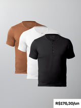 Kit 3 Camisetas HENLEY Algodão Pima - Personalize