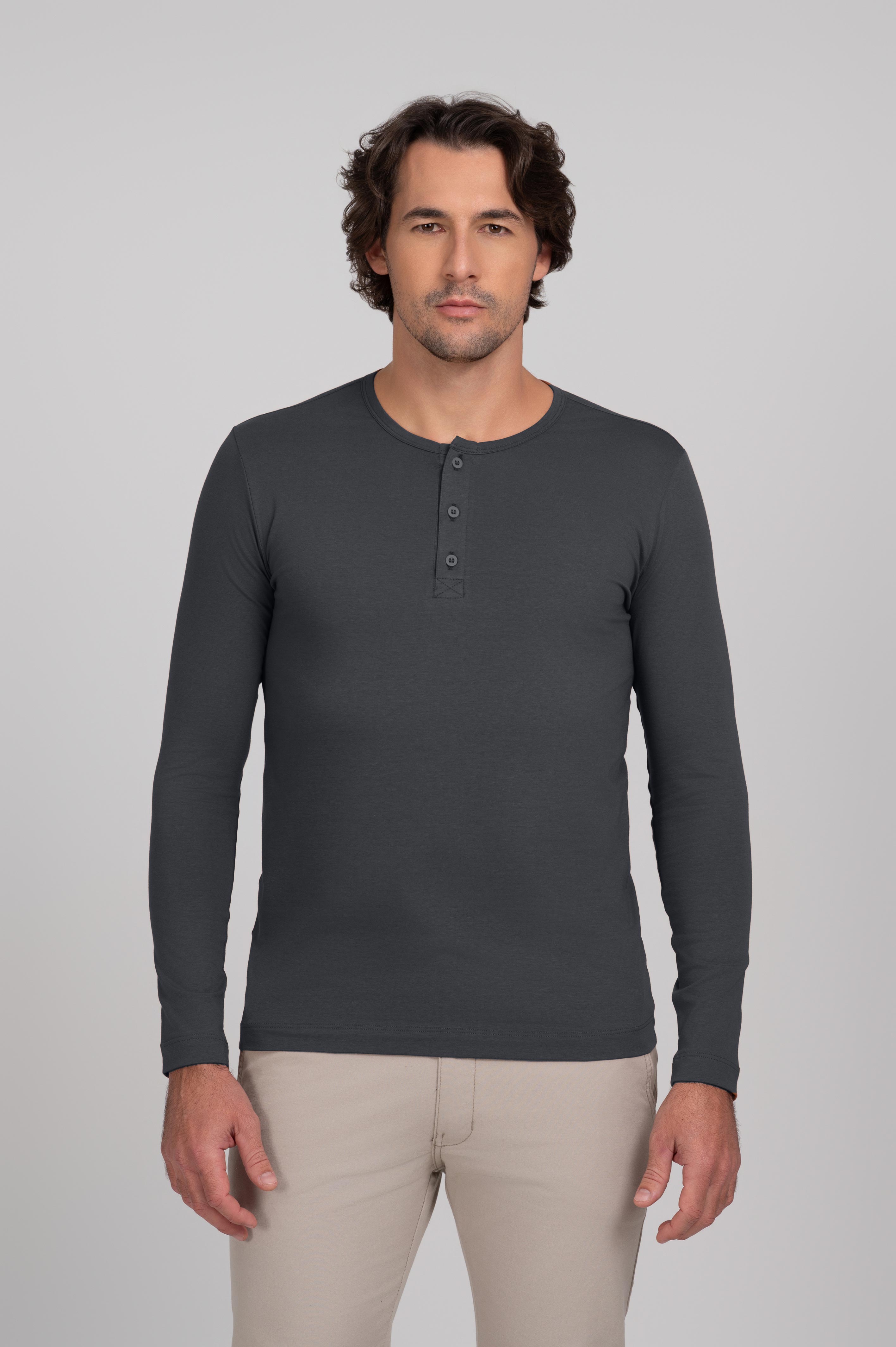 (KIT3) Henley Algodão Egípcio - Manga Longa