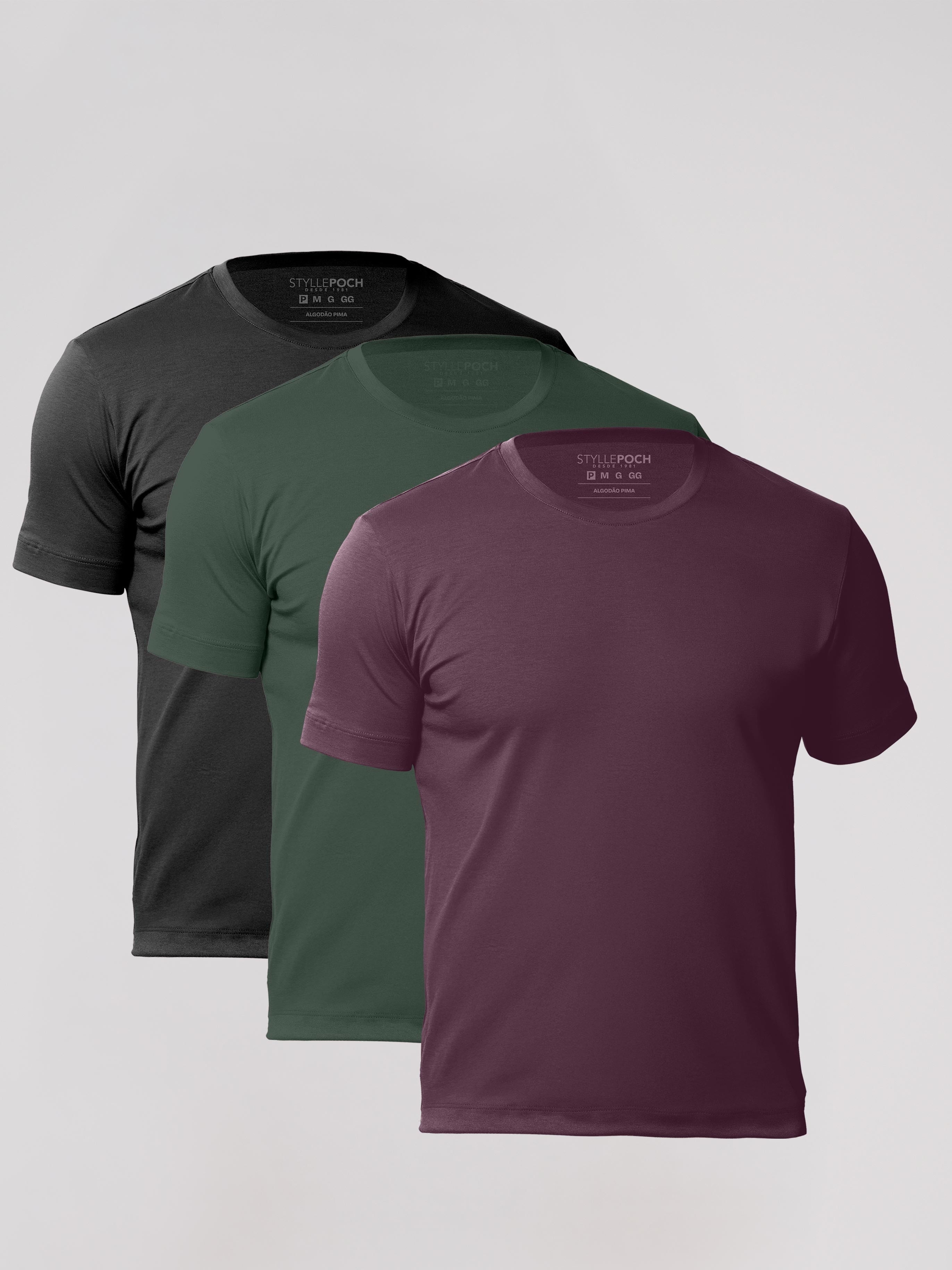 Kit 3 Camisetas Algodão Pima Gola C - Personalize