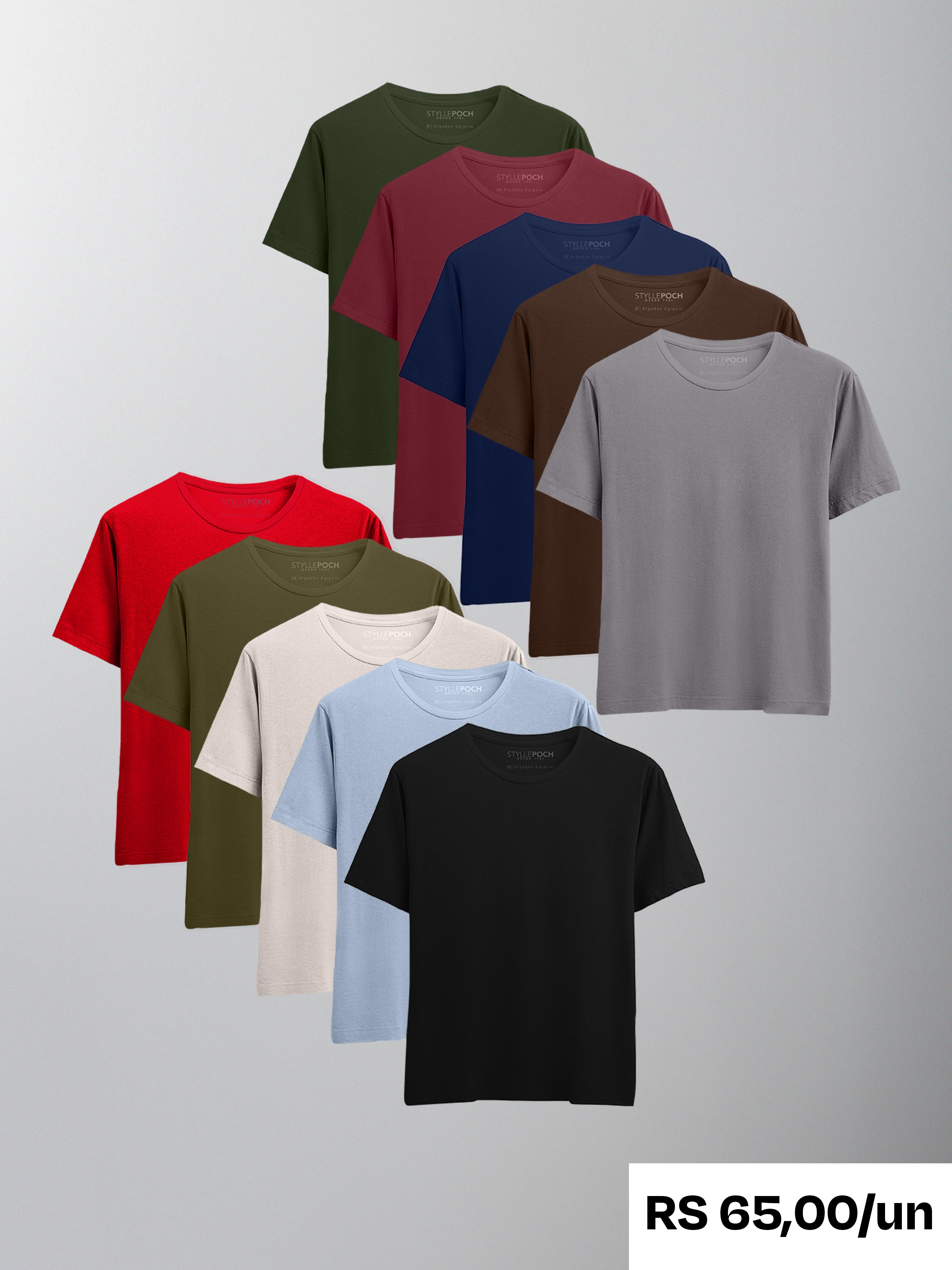 Kit 10 Camisetas Algodão Egípcio C/V - Personalize