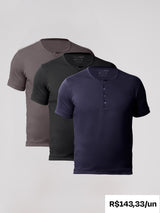 Kit 3 Camisetas HENLEY Algodão Pima - Personalize
