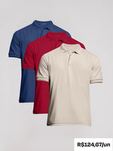Kit 3 Camisas Polo Algodão Egípcio - Personalize