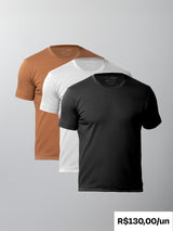 Kit 3 Camisetas Algodão Pima Gola C - Personalize