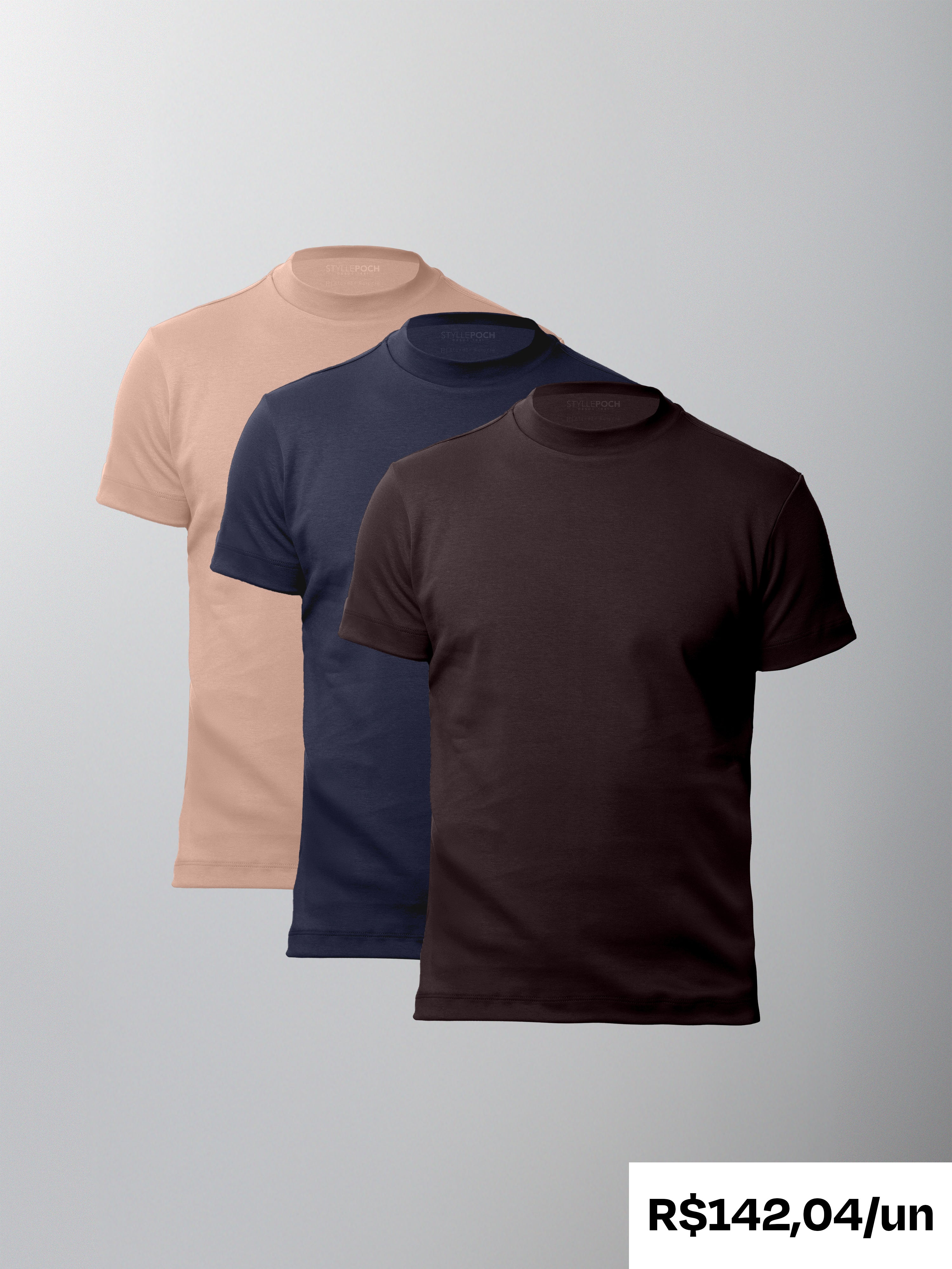 Kit 3 Camisetas Gola Alta Suedine Egípcio - 100% Personalizável