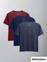 Kit 3 Camisetas HENLEY Algodão Egípcio - Personalize