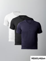 Kit 3 Camisetas HENLEY Algodão Pima - Personalize
