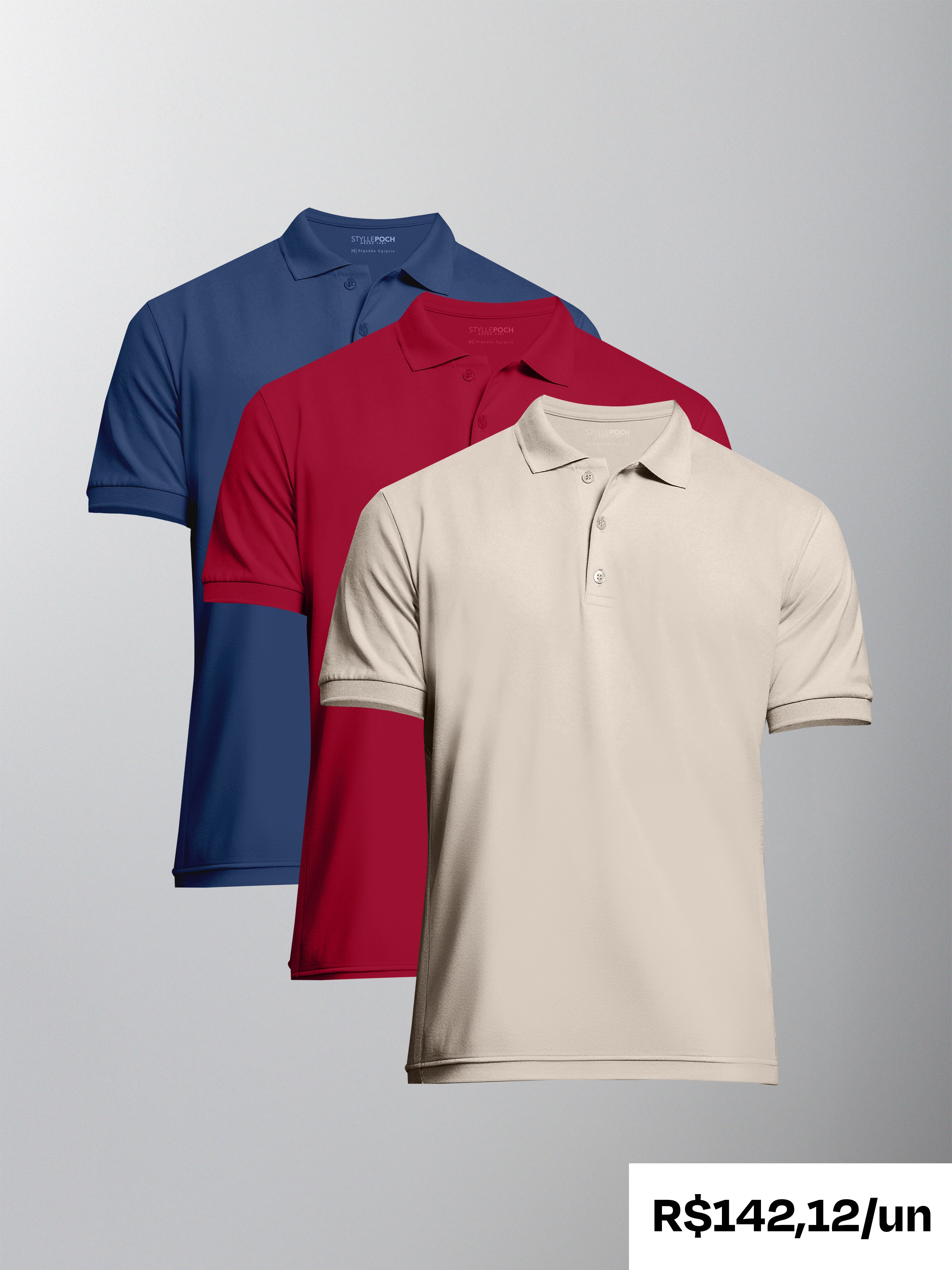 Kit 3 Camisas Polo Algodão Egípcio - Personalize