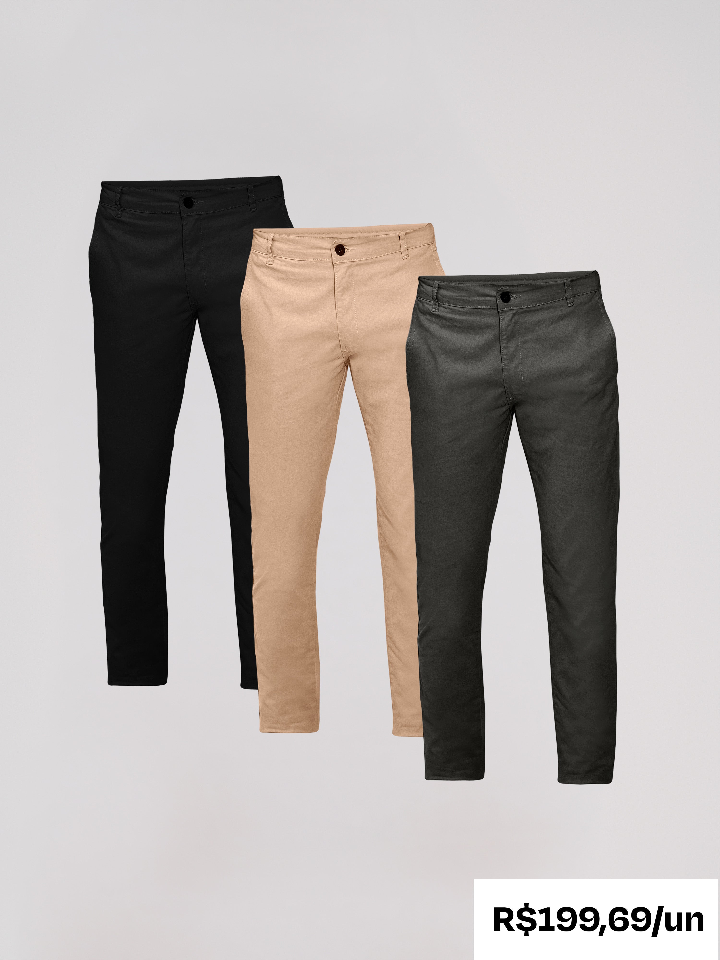 Kit 3 Calças Chino Alfaiataria - Personalize