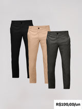 Kit 3 Calças Chino Alfaiataria - Personalize