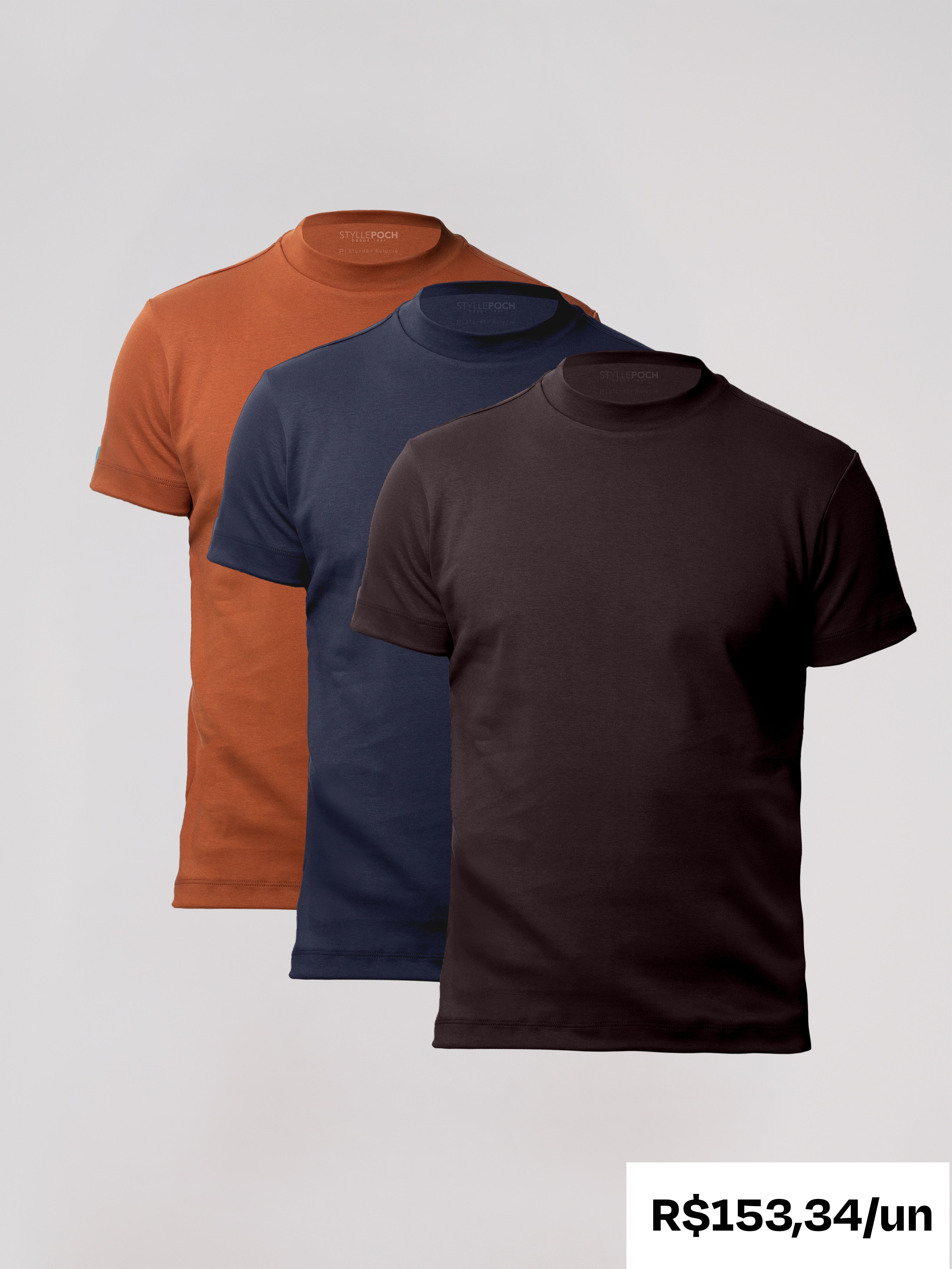Kit 3 Camisetas Gola Alta Suedine Egípcio - Personalize
