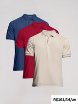 Kit 3 Camisas Polo Algodão Egípcio - Personalize