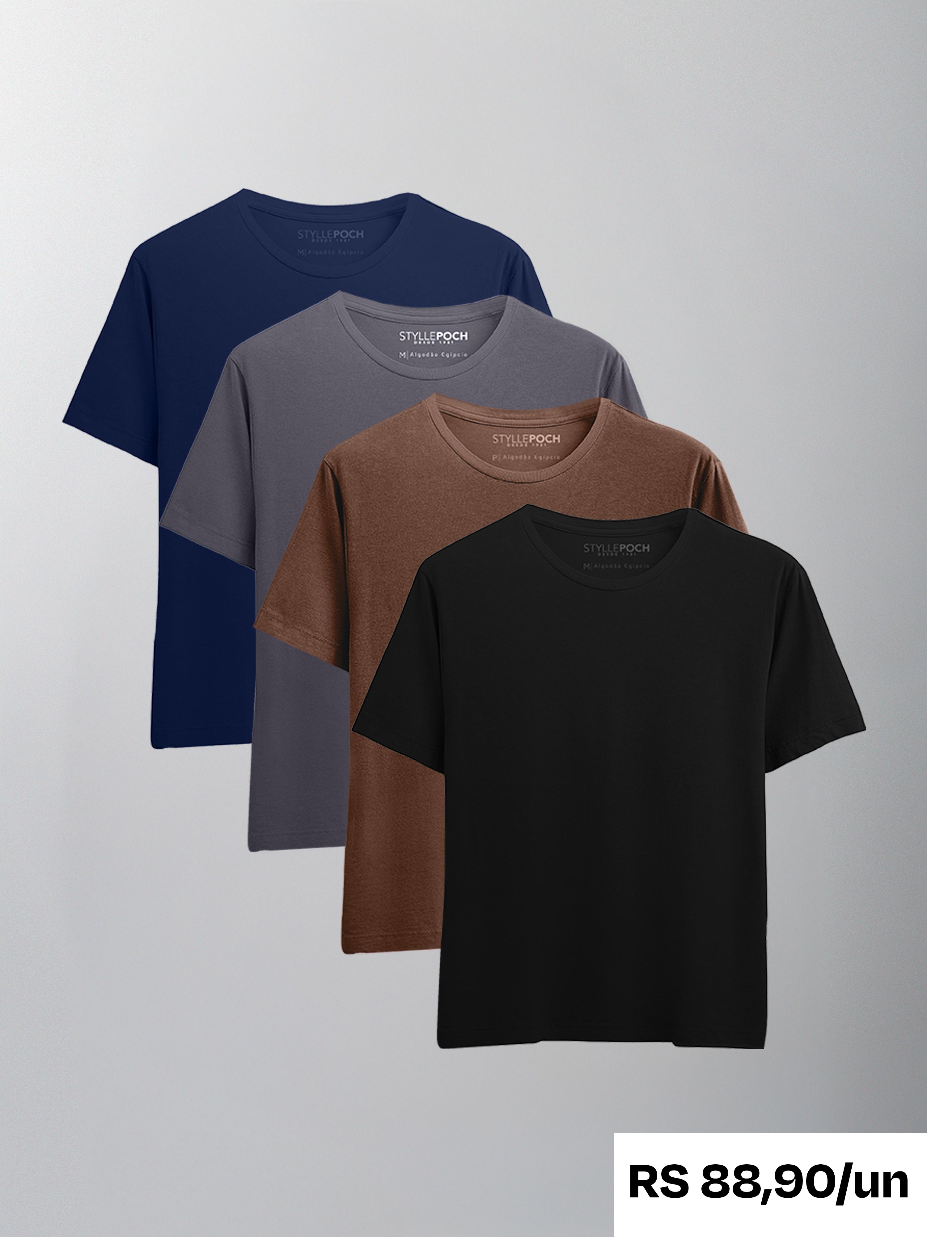 Kit 4 Camisetas Algodão Egípcio C/ V