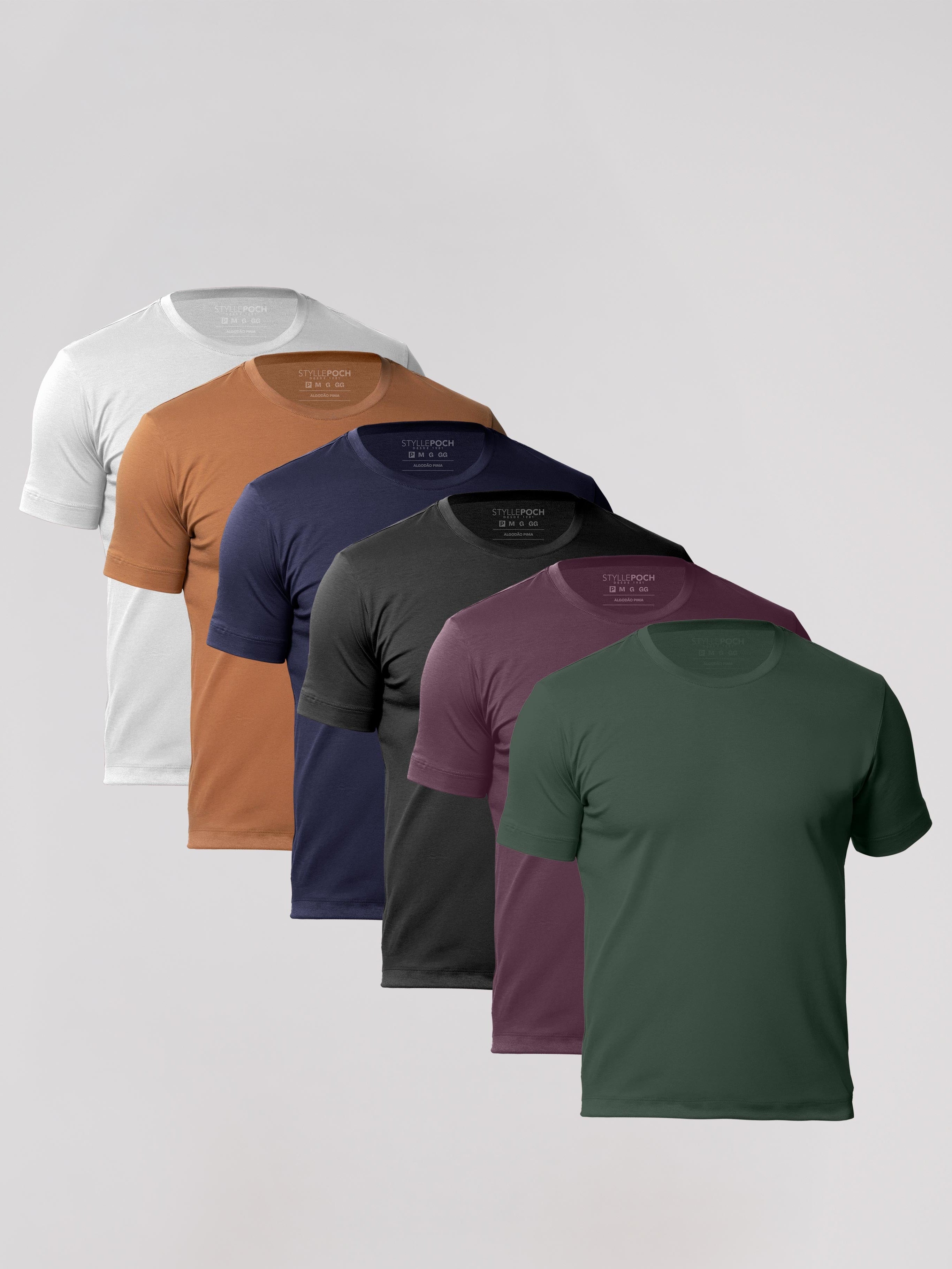Kit 6 Camisetas Algodão Pima Gola C - Personalize