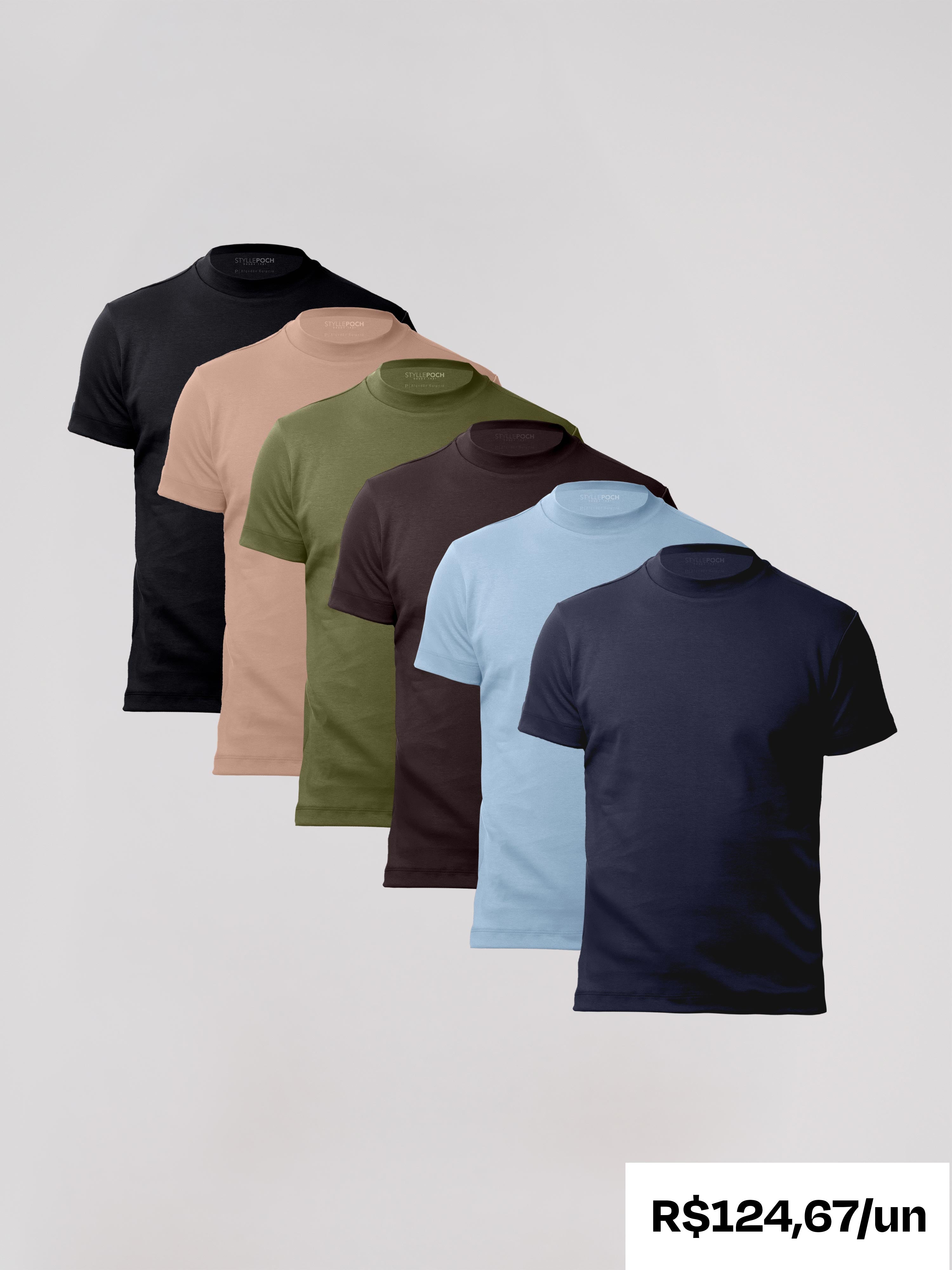 Kit 6 Camisetas Gola Alta Suedine Egípcio - Personalize