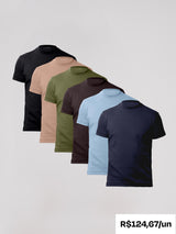 Kit 6 Camisetas Gola Alta Suedine Egípcio - Personalize