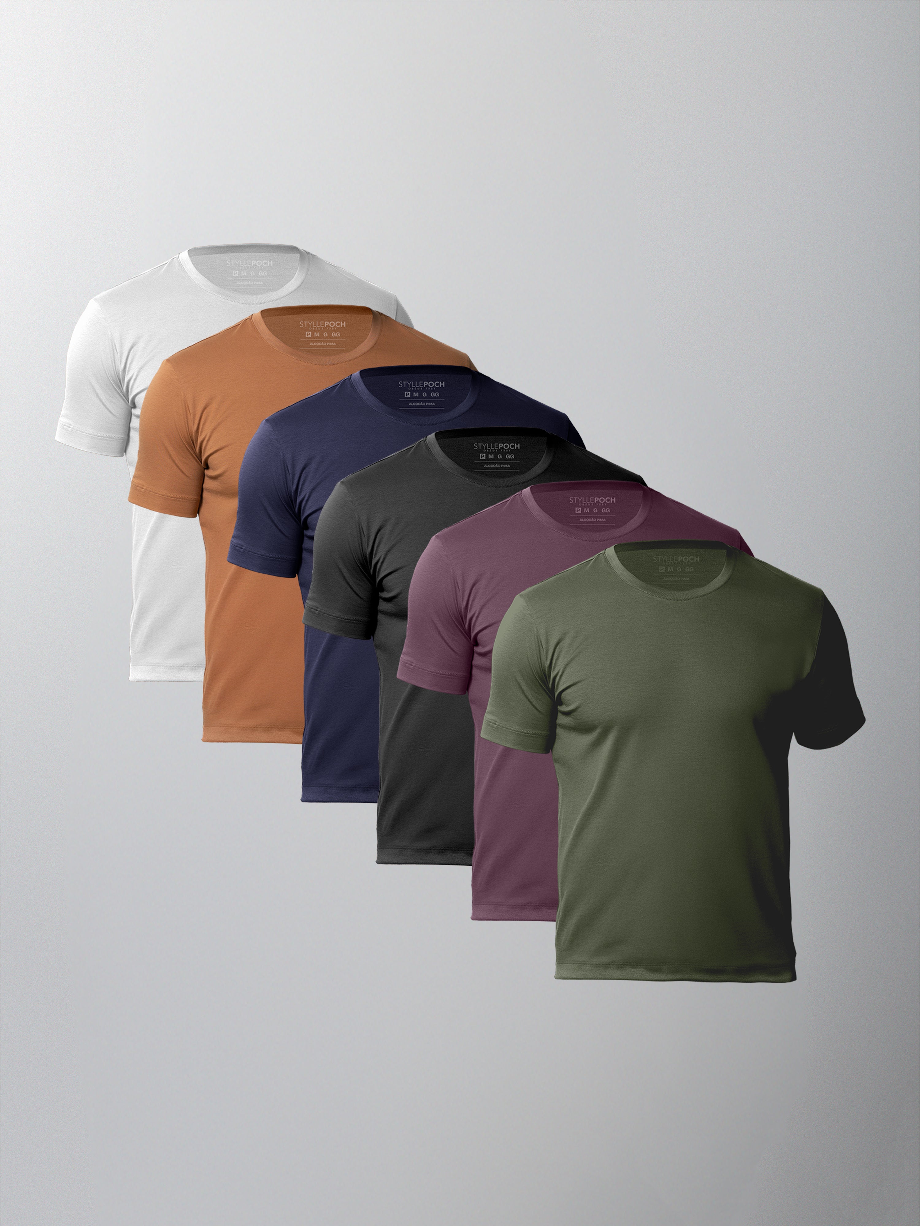 Kit 6 Camisetas Algodão Pima Gola C - Personalize