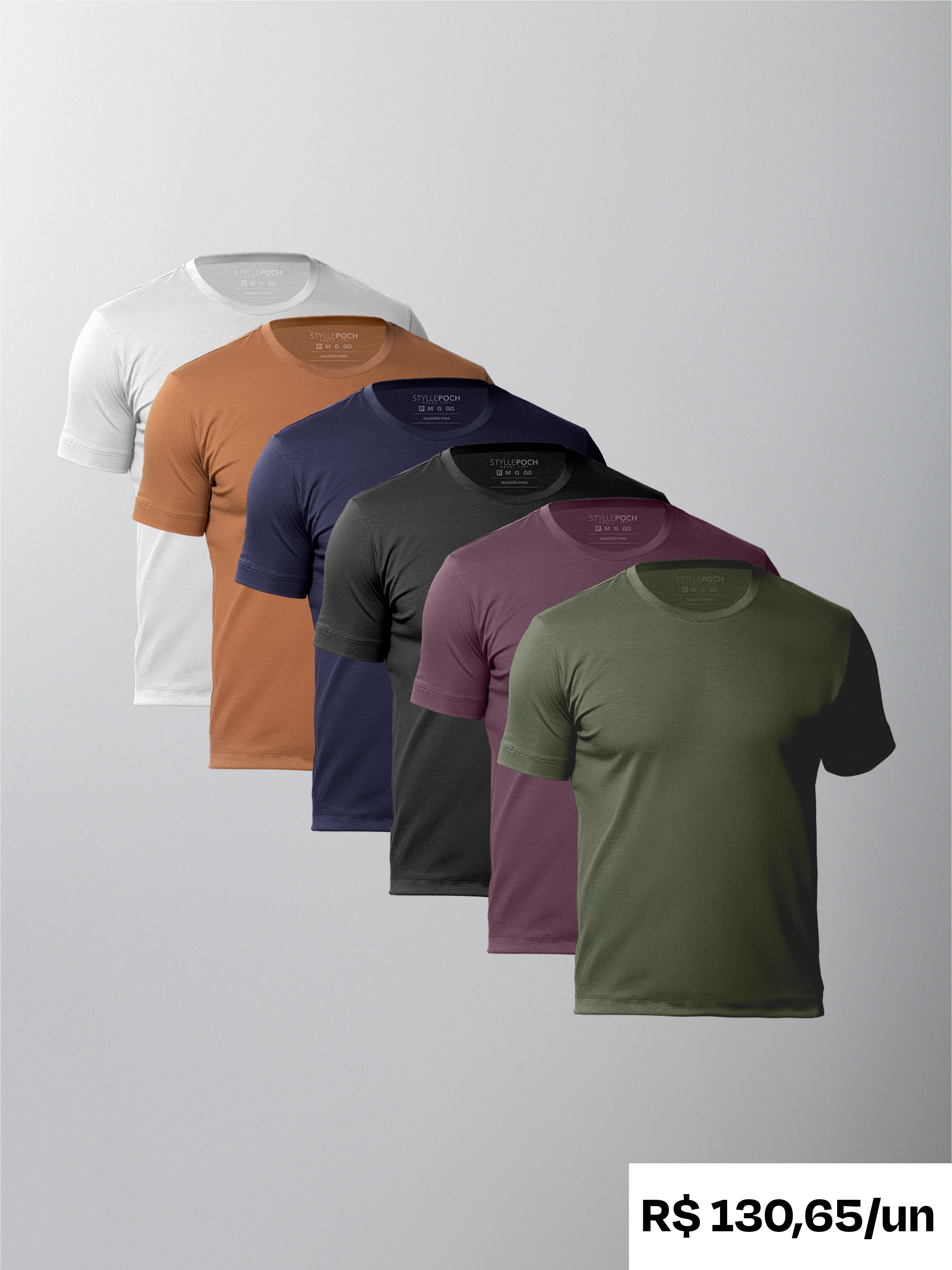 Kit 6 Camisetas Algodão Pima Gola C - Personalize