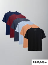 Kit 6 Camisetas HENLEY Algodão Egípcio - Personalize