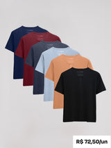 Kit 6 Camisetas HENLEY Algodão Egípcio - Personalize