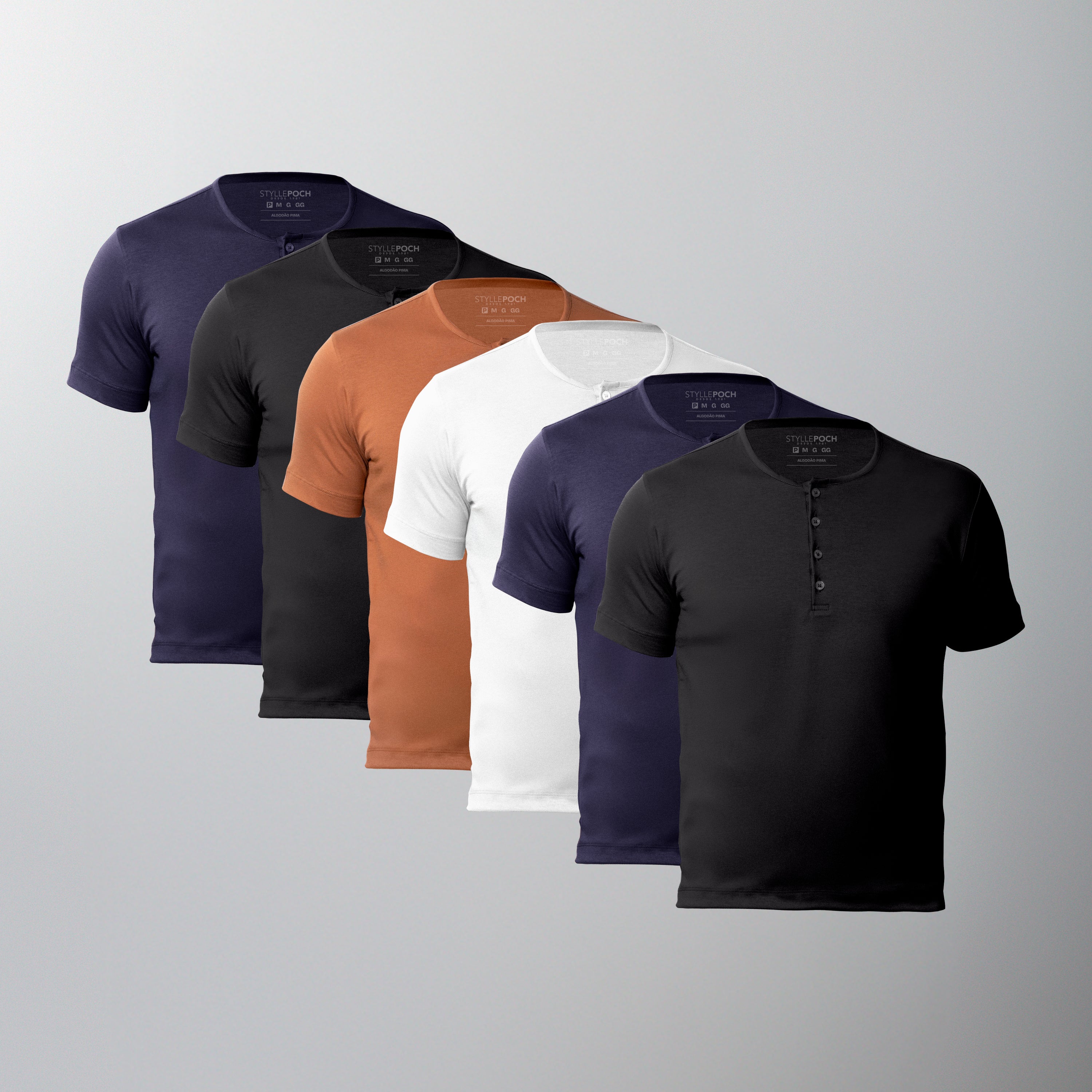 KIT 6 Camisetas Henley Algodão Pima - Personalize